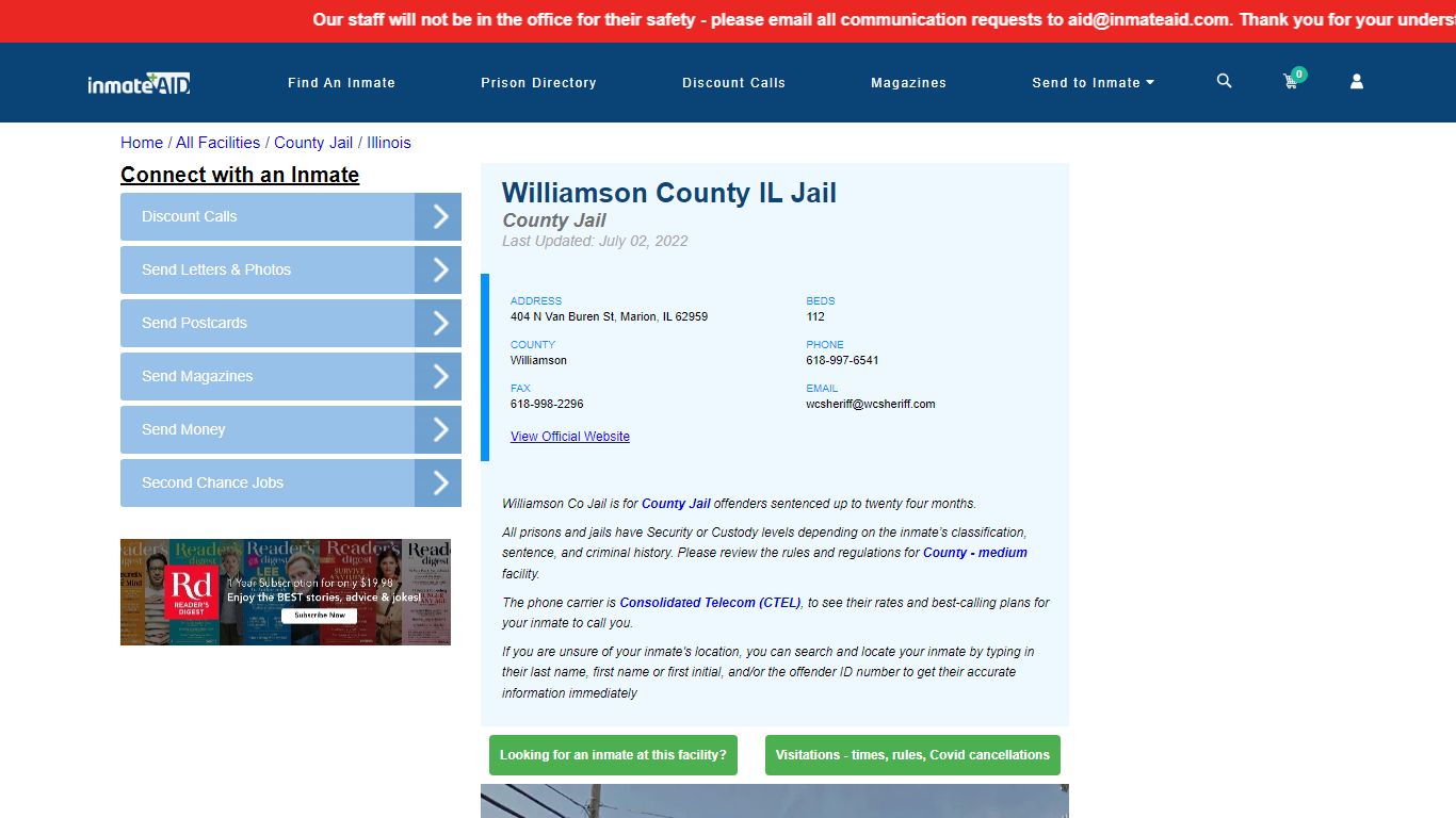 Williamson County IL Jail - Inmate Locator - Marion, IL