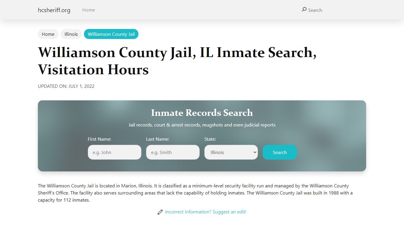 Williamson County Jail, IL Inmate Search, Visitation Hours